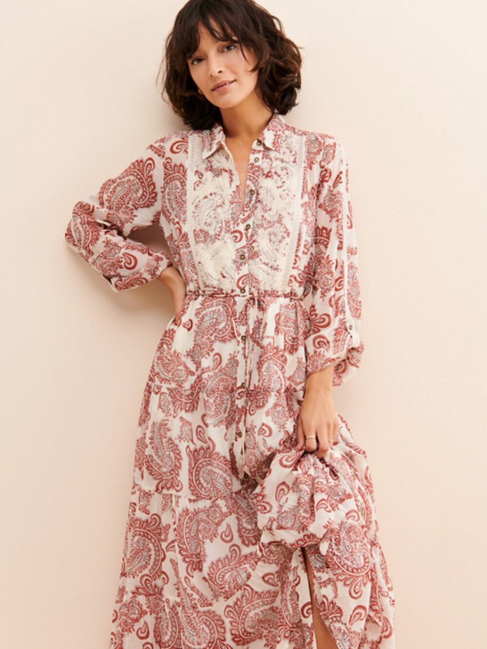NWT Anthropologie Allaire Paisley Embroidered Maxi Shirtdress M